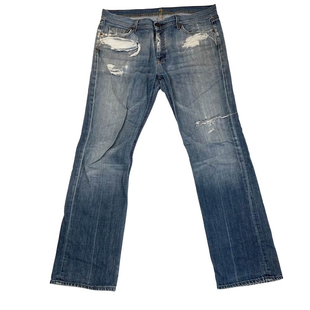 7 For All Mankind Flynt Distressed Bootcut Jeans Mens 38 Blue Denim USA Made